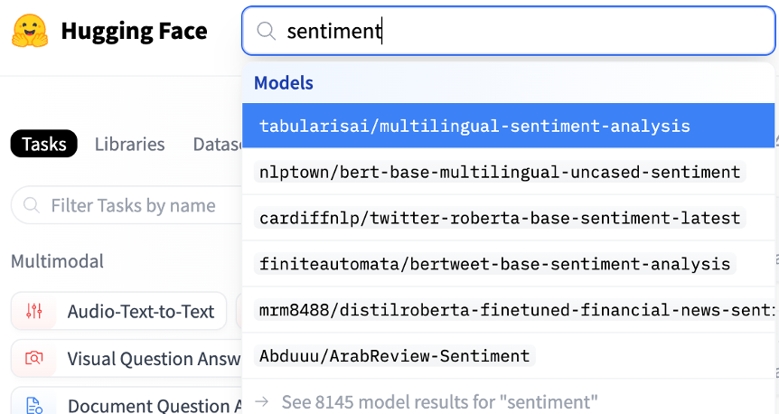 hugging face search bar