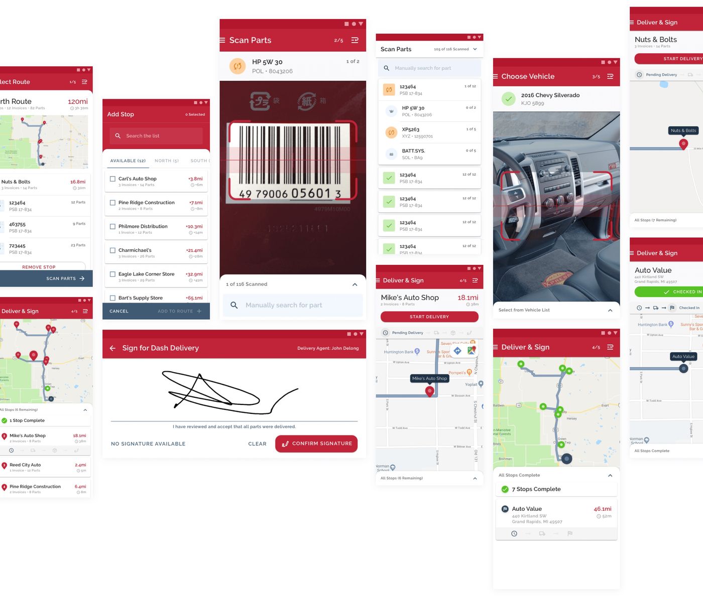 Web application screens