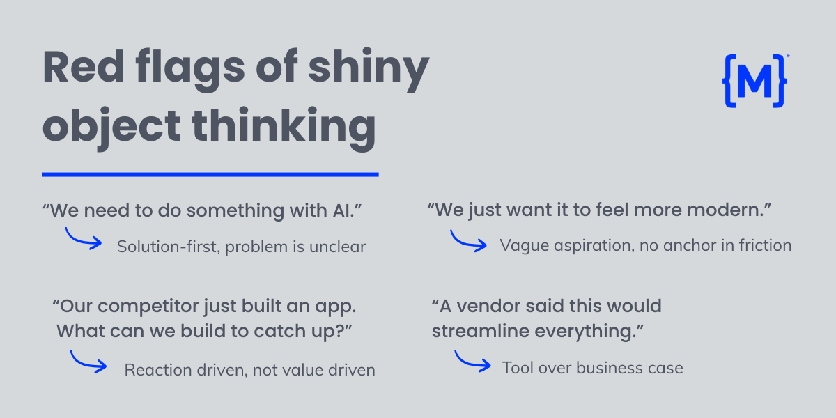 Graphic outlining red flags of shiny object thinking
